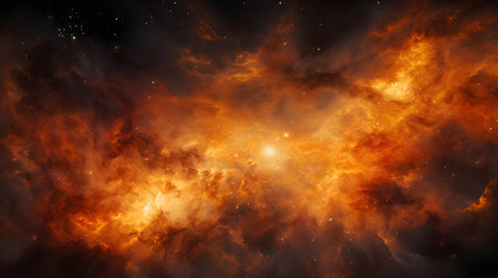 Orange Cosmic Background with swirling galaxies and nebulaeの素材