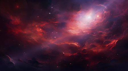 Ruby Cosmic Background with swirling galaxies and nebulaeの素材