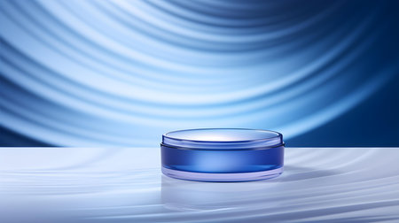 Elegant studio background in blue colors. Modern Podium for Product Presentationの素材