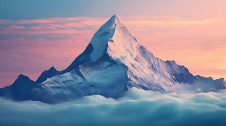Mountain Peak Emerging above Sea of Clouds at Dawnの素材