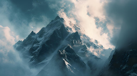 Mountain Summit shrouded in dramatic clouds. Natural Backgroundの素材
