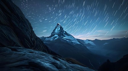 Star Trails over Mountain Peak. Natural Backgroundの素材
