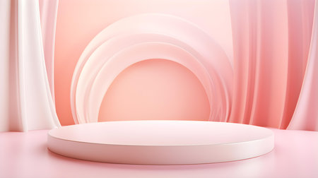 Elegant studio background in blush colors. Modern Podium for Product Presentationの素材