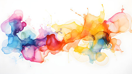 Multicolor Watercolor Blobs on White Background. Artistic Presentation Backgroundの素材