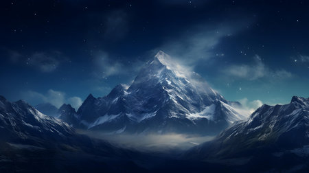 Majestic Mountain Summit under Starry Night Skyの素材