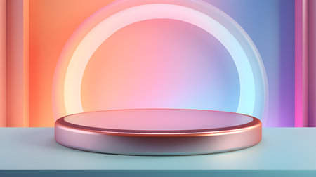 Elegant studio background in multicolor colors. Modern Podium for Product Presentationの素材