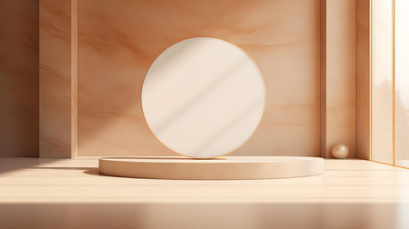 Elegant studio background in light brown colors. Modern Podium for Product Presentationの素材
