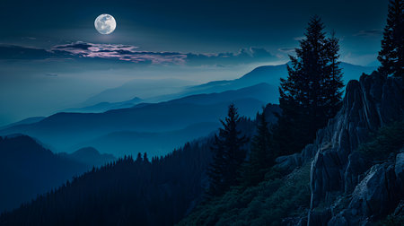 Full Moon Night Sky over Mountain Ridgeの素材