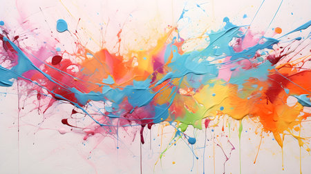 Multicolor Splattered Paint on Canvas. Creative Presentation Backgroundの素材