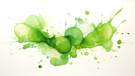 Green Watercolor Blobs on White Background. Artistic Presentation Backgroundの素材