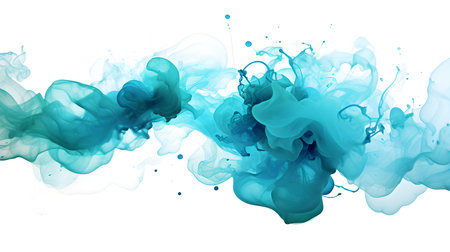 Cyan Watercolor Blobs on White Background. Artistic Presentation Backgroundの素材