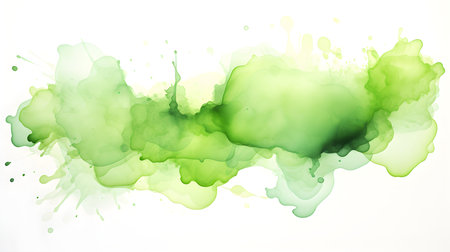 Light Green Watercolor Blobs on White Background. Artistic Presentation Backgroundの素材
