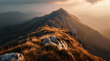 Sunrise over Mist-Enshrouded Mountain and a Valley Filled with Morning Fogの素材
