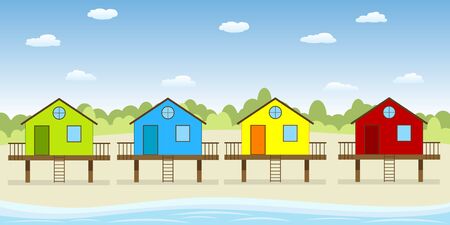 Colorful houses on the beachのイラスト素材