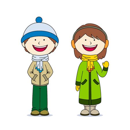 Boy and girls in winter clothesのイラスト素材