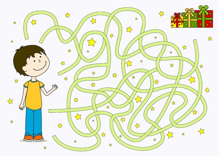 As the boy comes to his giftのイラスト素材