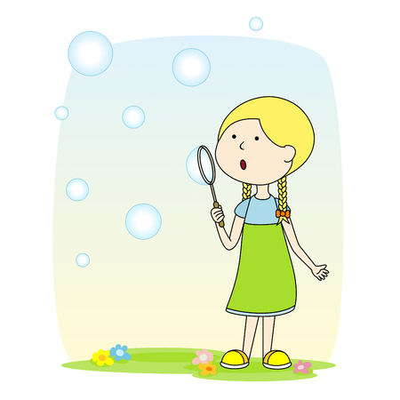 A girl making soap bubblesのイラスト素材