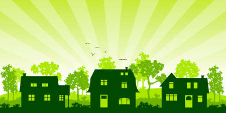 Houses in Sunrise, silhouetteのイラスト素材