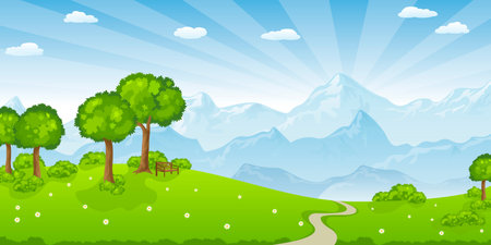 Summer landscape with mountainsのイラスト素材