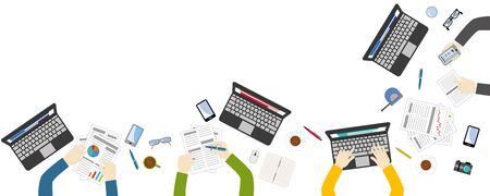 Teamwork for office desk vector flatstyleのイラスト素材