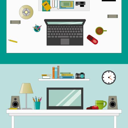 Workplace in room vector flatstyleのイラスト素材