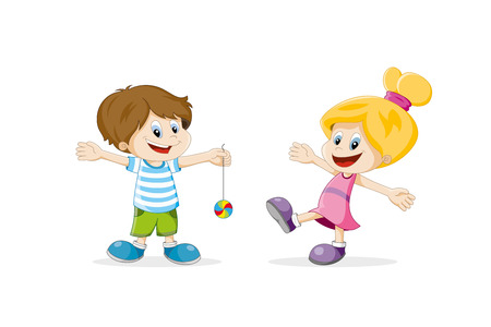 Two happy children playing cartoonのイラスト素材