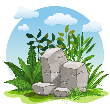 Illustration of cartoon stones against white backgroundのイラスト素材