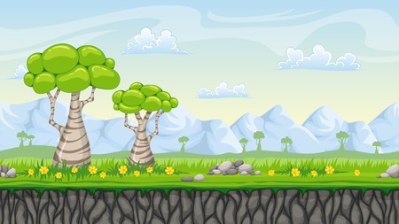 Seamless nature cartoon background, vector illustration with separate layersのイラスト素材