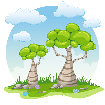 Two cartoon trees illustrationのイラスト素材