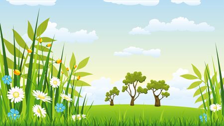 Illustration of a landscape with flowersのイラスト素材