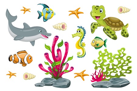 Set of cartoon marine animalsのイラスト素材