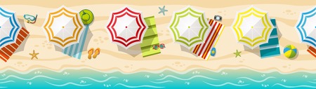 Seamless beach resort panorama with colorful beach umbrellasのイラスト素材