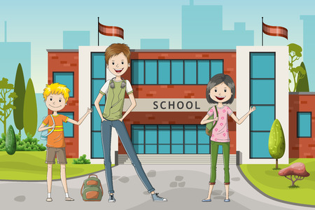 Illustration of three schoolkidsのイラスト素材