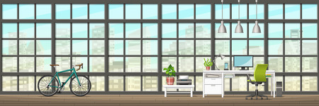 Illustration of interior equipment of a modern home officeのイラスト素材