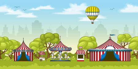 Illustration of a colorful circus in summerのイラスト素材