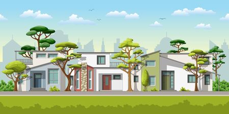Illustration of three modern family house with treesのイラスト素材