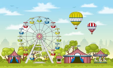 Illustration of an amusement park in summerのイラスト素材