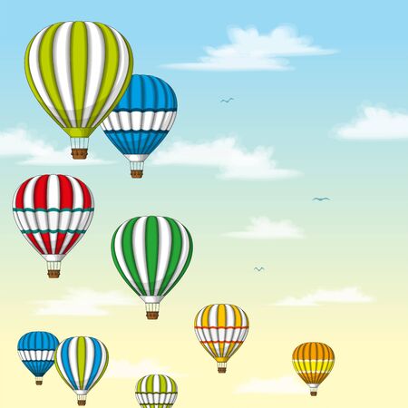 Illustration of some hot air balloons in front of pastel skyのイラスト素材