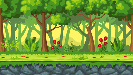 Seamless cartoon nature background. Vector illustration with separate layers.のイラスト素材