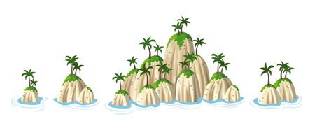 Different hills with tropical palm trees, panorama.のイラスト素材