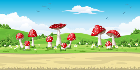 Illustration of a landscape with mushroomsのイラスト素材