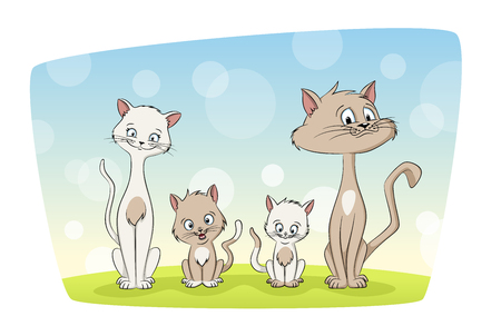Illustration of a cat familyのイラスト素材