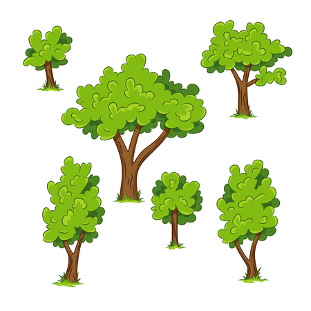 Set of different trees with grassのイラスト素材