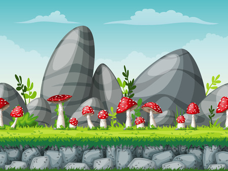 Seamless cartoon nature background. Vector illustration with separate layers.のイラスト素材