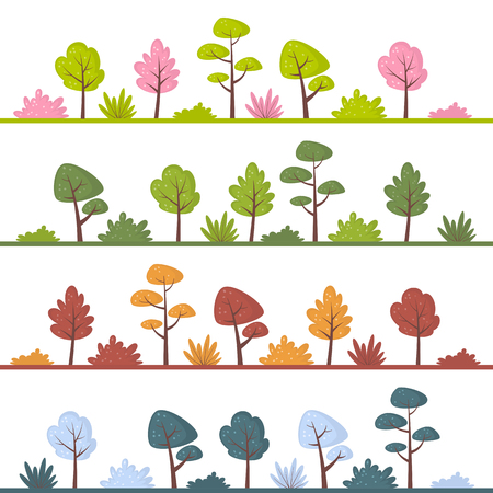 Landscapes with abstract trees and bushes in different colorsのイラスト素材