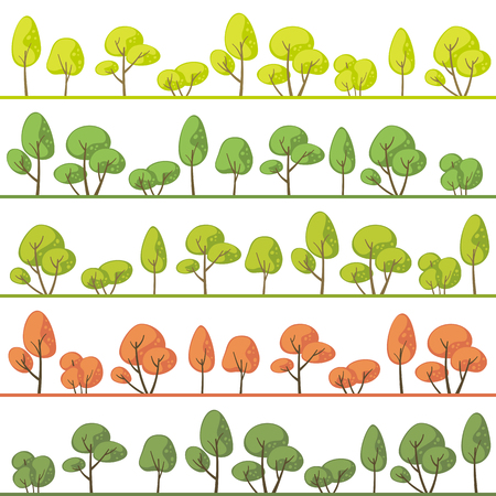 Landscapes with abstract trees in different colorsのイラスト素材
