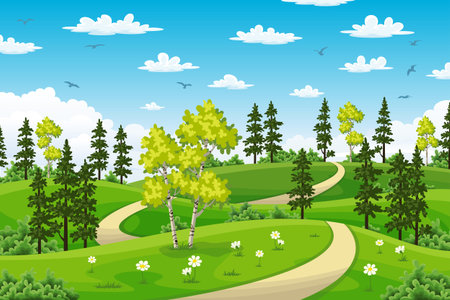 Rual summer landscape with treesのイラスト素材