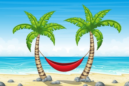 Tropical beach landscape summer background with hammrockのイラスト素材