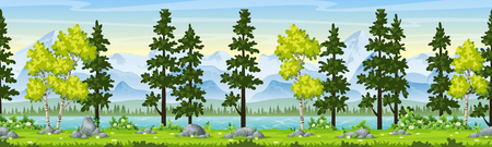 Rual summer landscape with trees and moutains, panoramaのイラスト素材