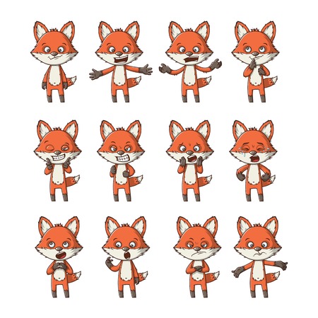 Funny cartoon fox set with different emotionsのイラスト素材